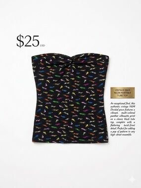 H&M Black Multicolor DIVIDED VINTAGE Cheetah Print Bandeau Tube Top Crop 4 EUC